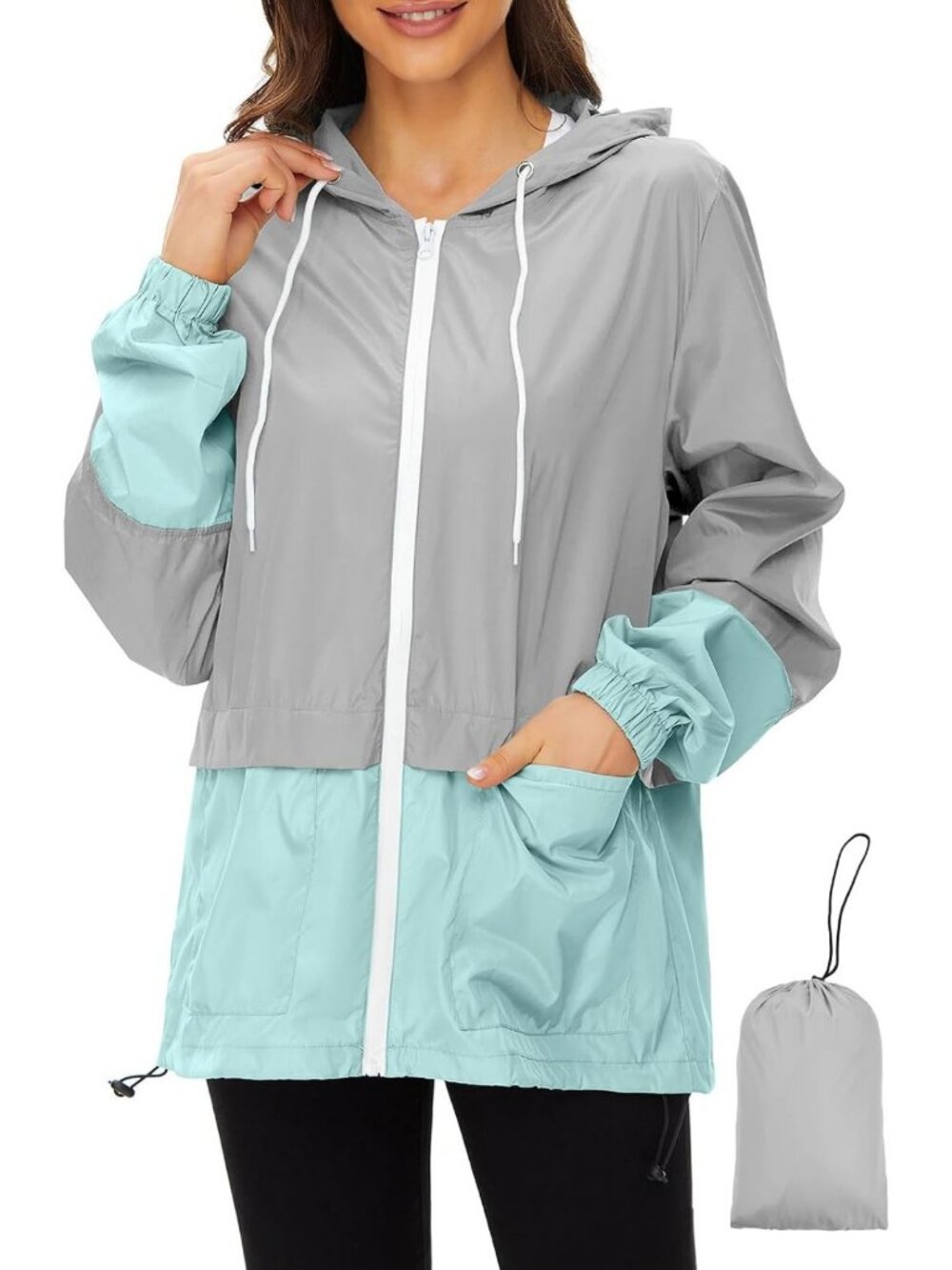 Lightweight Packable Waterproof Rain Jacket with Hood for Women - Stylish